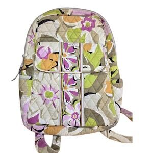 Vera Bradley Flowers Cotton Small Backpack Floral Green Purple White Book Bag